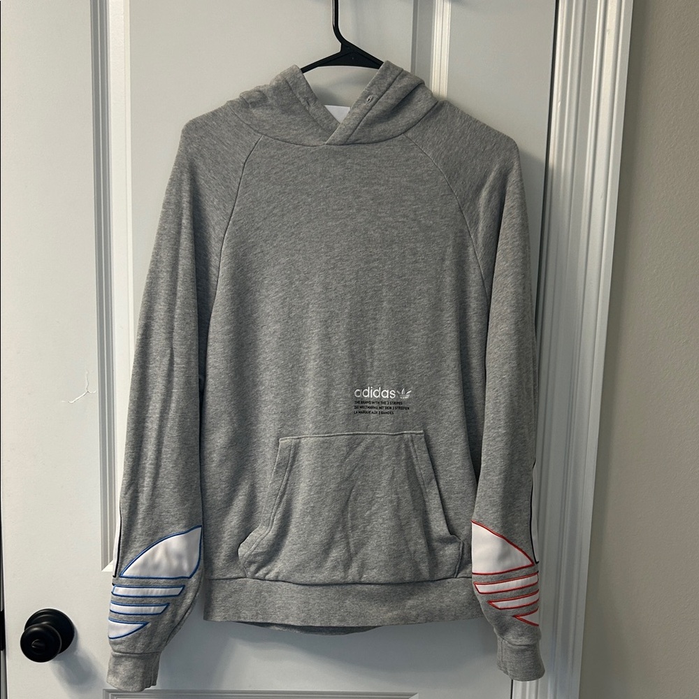 Adidas Gray Hoodie with Red and Blue Accents